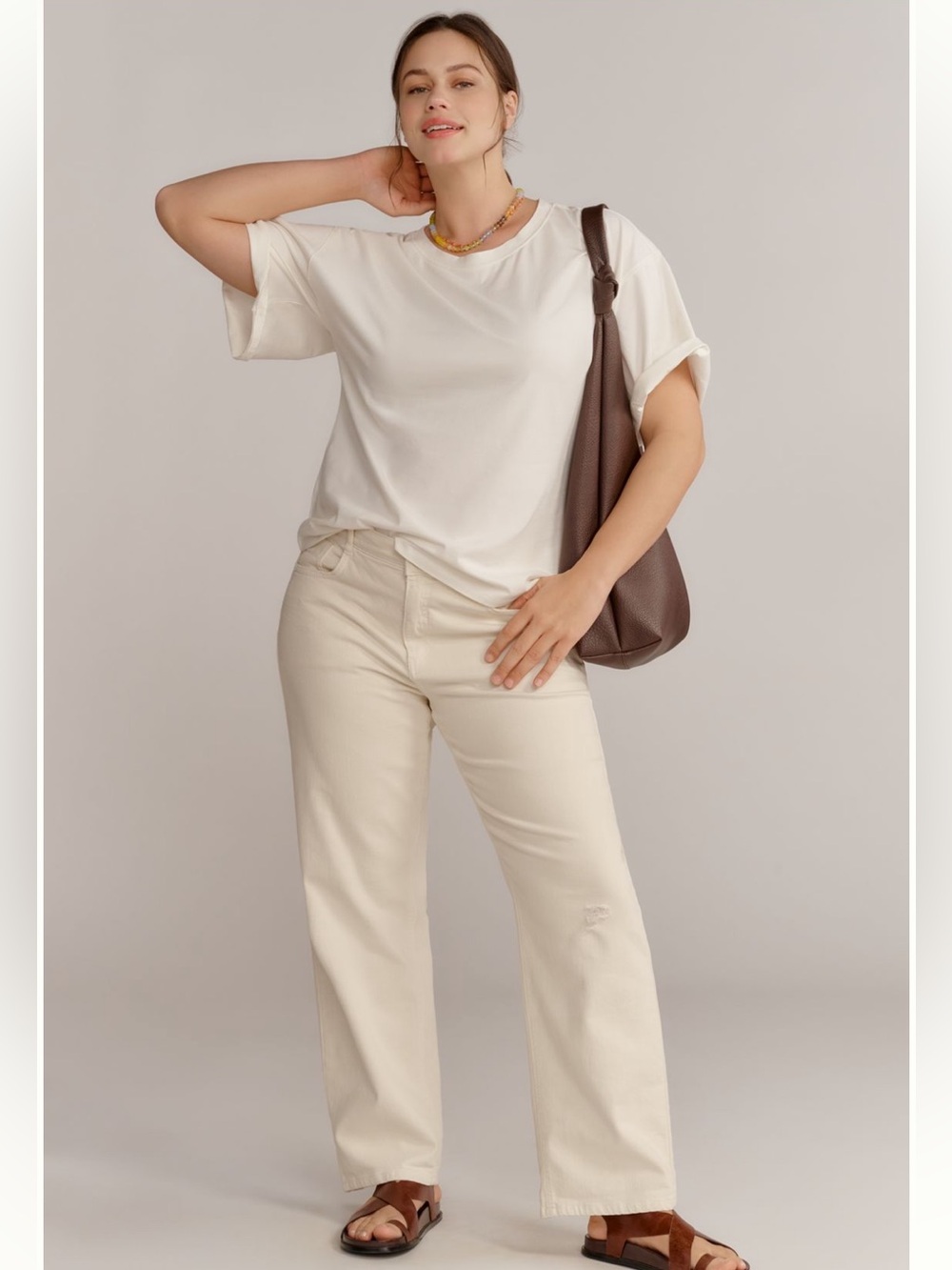 Anthropologie Short-sleeve Fitted Waist Top in Ivory. Size Medium.